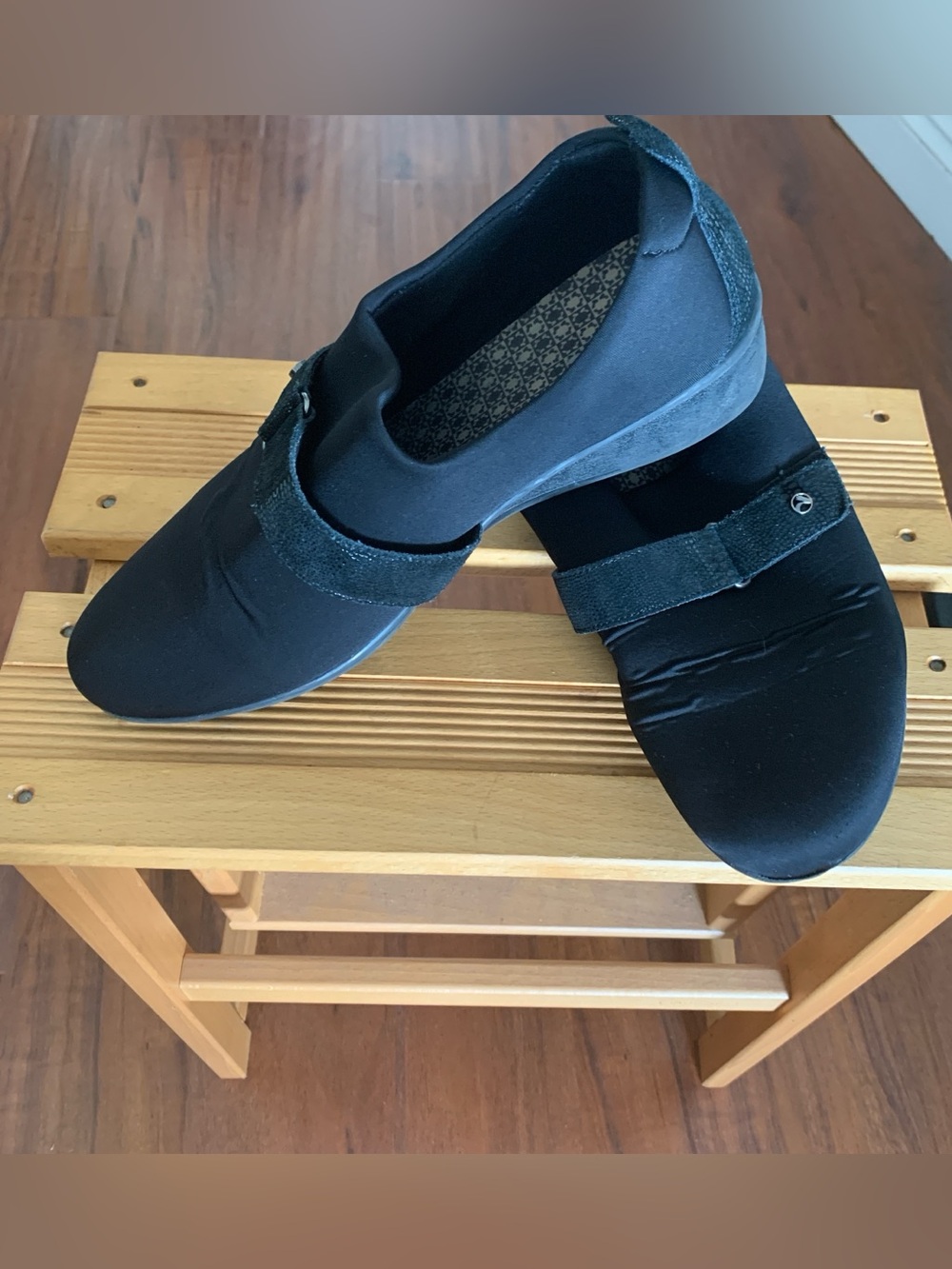 Black Slip-On Comfort Shoes in faux suede, and supportive insoles